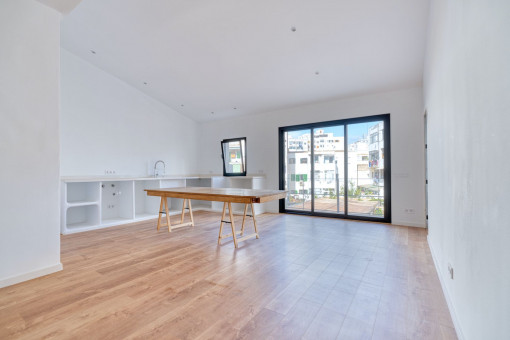 Living and dining area on the upper floor