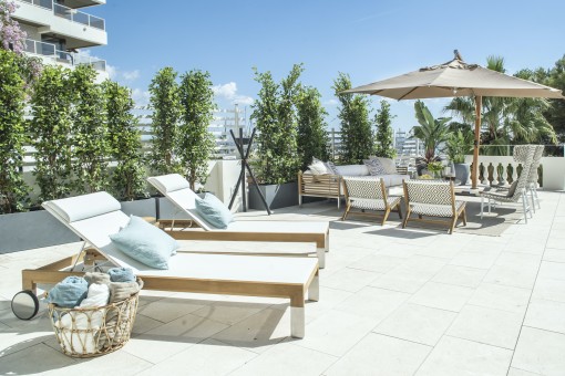Inviting sun loungers on the terrace