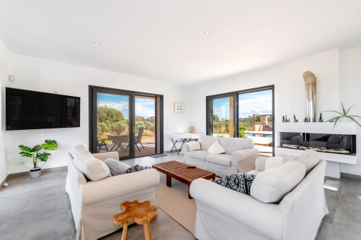 Living area with fireplace