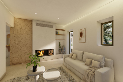 Living room with fireplace