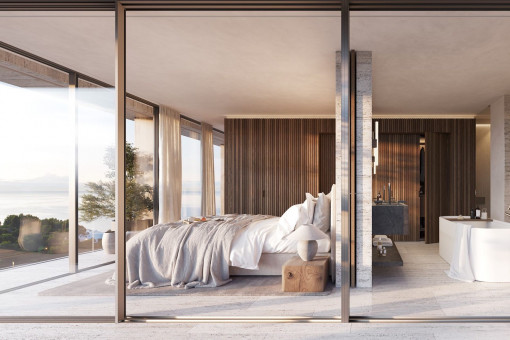 Light-flooded bedroom with sea views