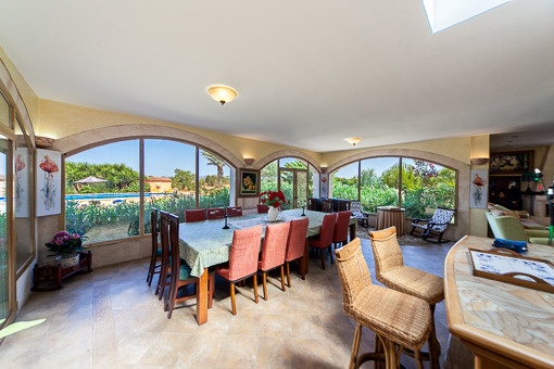 Light flooded dining area