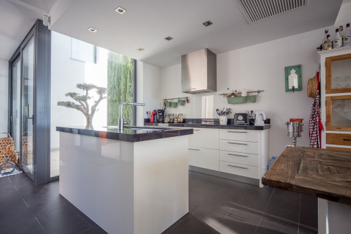 Kitchen with patio views