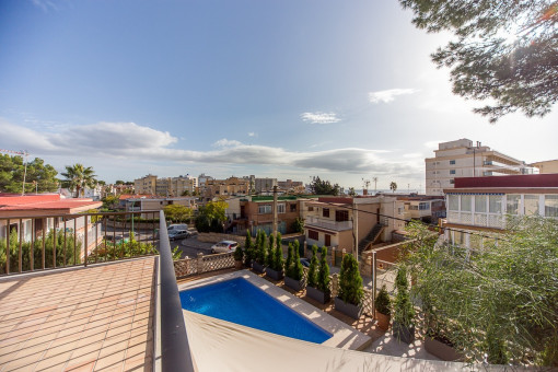 Balcony with pool views