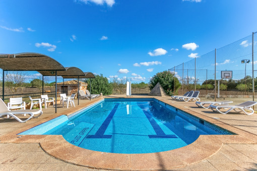 Large salt-water pool with slide