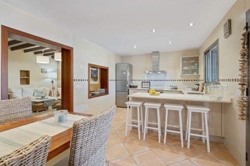 Adjoining kitchen and dining area