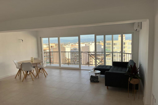 Living area with large window facade