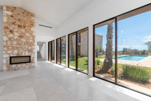 Living area with fireplace