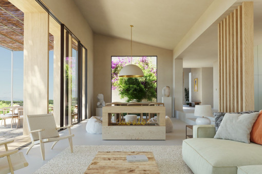 Light flooded and open living and dining area