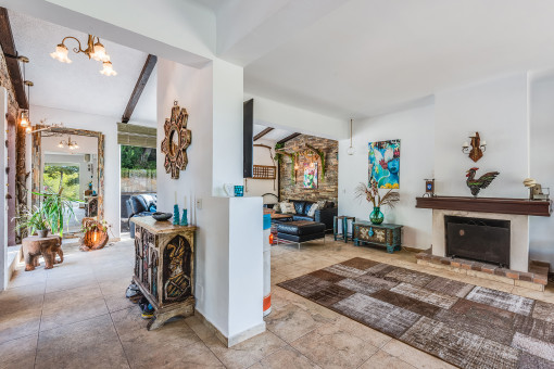 Living area with fireplace