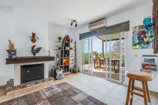 Living area with fireplace