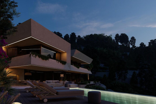 The villa and pool area by nigth