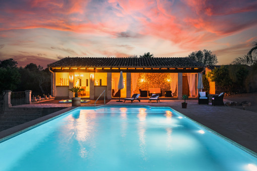 Pool area at night