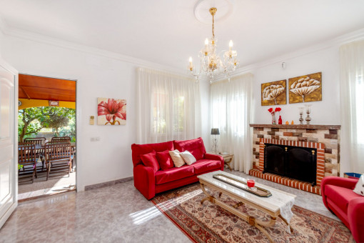 Living area with fireplace