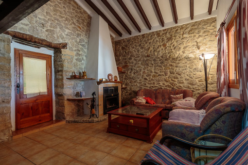 Living area with fireplace