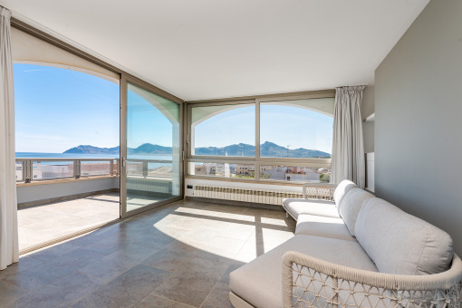 Modern living room with panoramic views