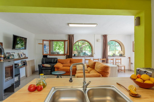 Bright living area and kitchen