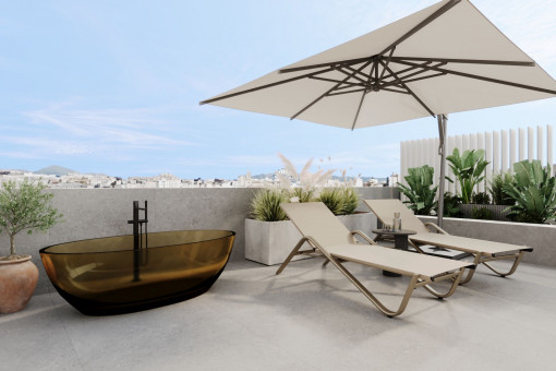 Roof terrace with bathtub