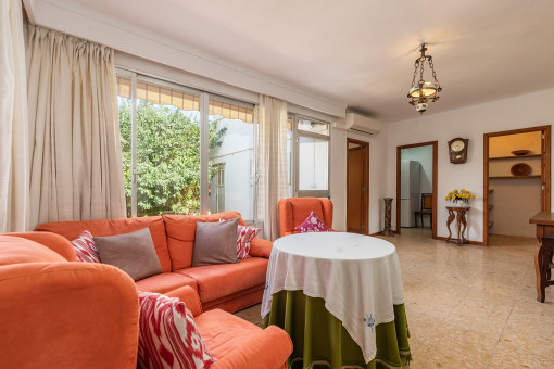 Bright living area with patio access