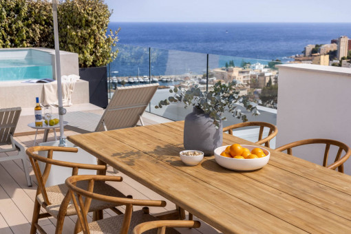 Roof terrace with sea views