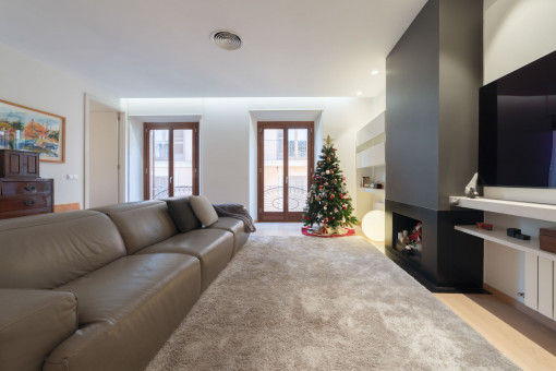 Living area with fireplace