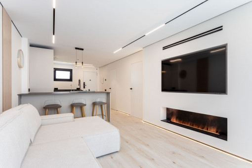 Living area with fireplace