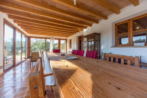 Large dining table and panoramic windows