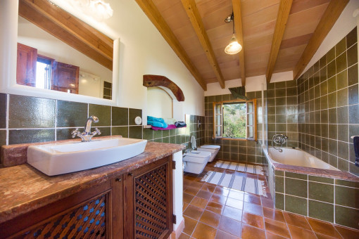 Large master bathroom with bath tub