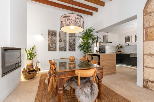 Dining area with fireplace