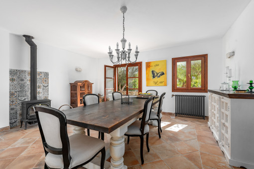 Dining area with fireplace