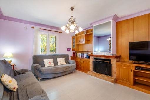 Living area with fireplace