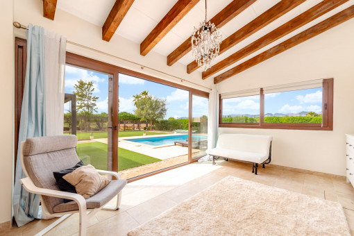 Bright dining area with panoramic windows