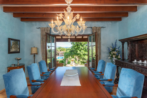 Dining area with a garden view