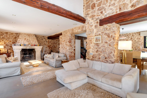 High ceilings and natural stone walls