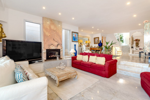 Living area with fireplace