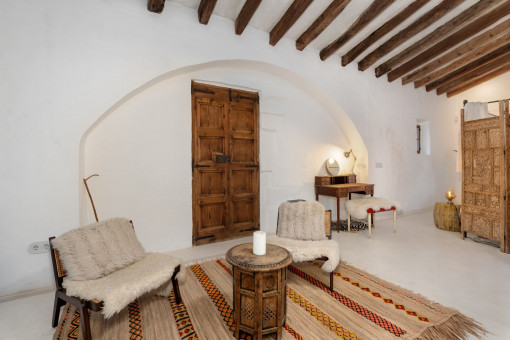 High ceilings and restored wooden beams 