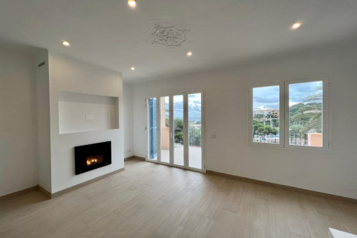 Living area with fireplace