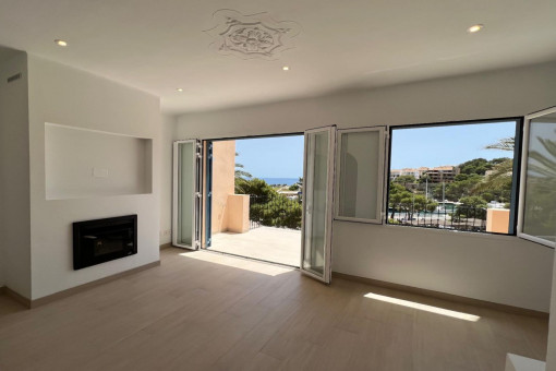 Living area with harbour views