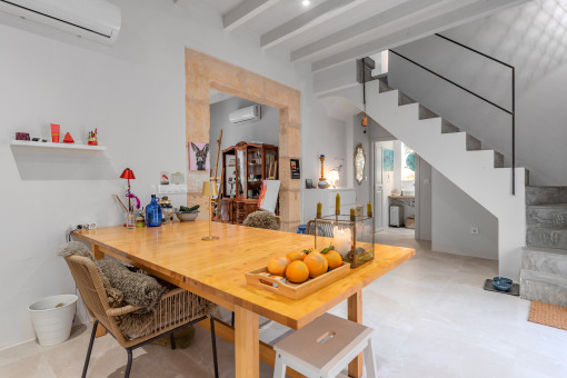 Dining area, bathroom and staircase