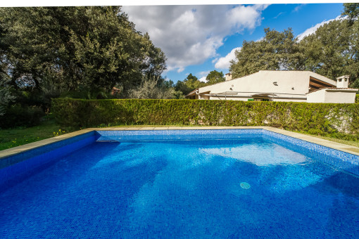  View over the pool towards the house