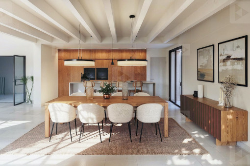 Dining area and kitchen